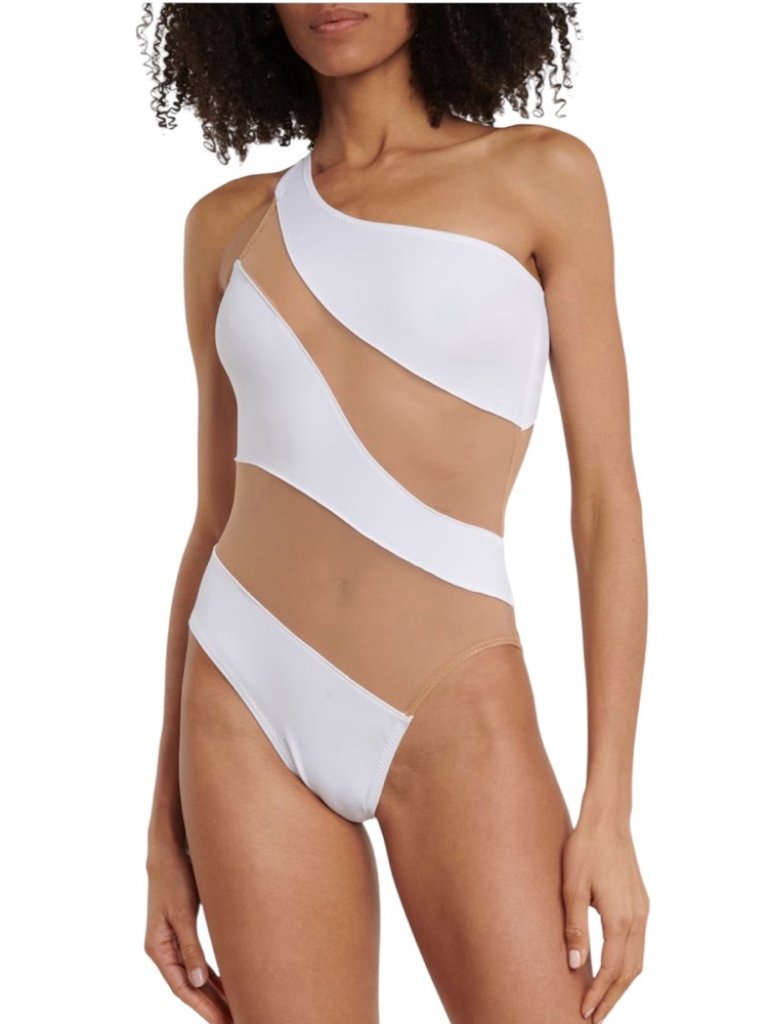Norma Kamali Snake Mesh Stripe One Piece Swimsuit